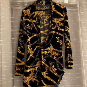 Fashion Nova Black and Gold Asymmetrical Dress